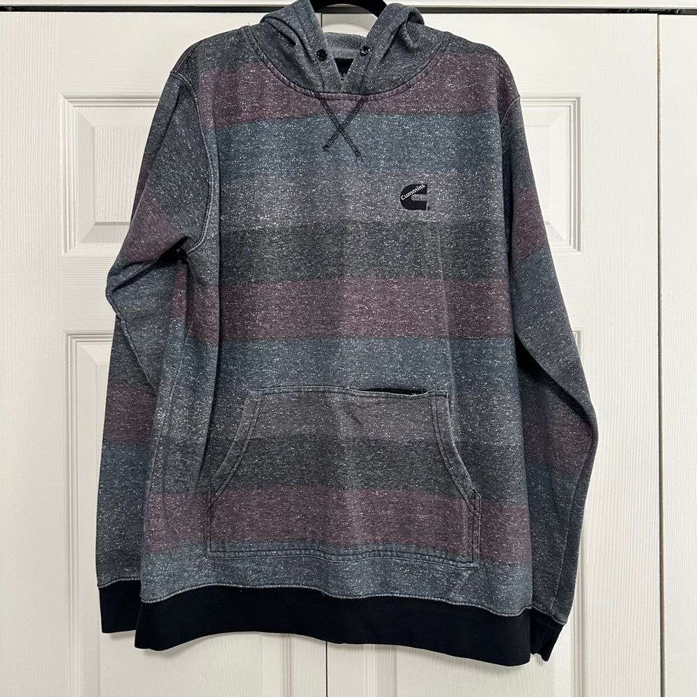 Cummins Logo Hoodie Sweatshirt in Gray Striped Size XXL (Fits like‎ XL) VGUC